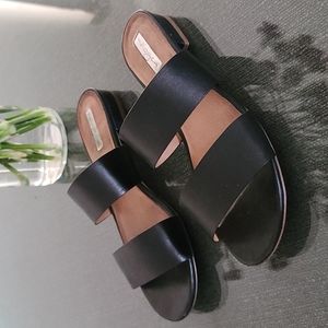Halogen Adina Double Strap Black Leather Slides Sandals 9